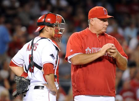 Mike Scioscia and Jeff Mathis