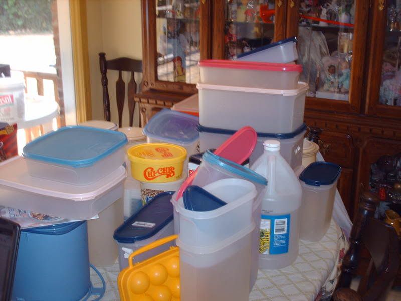 dining table with Tupperware