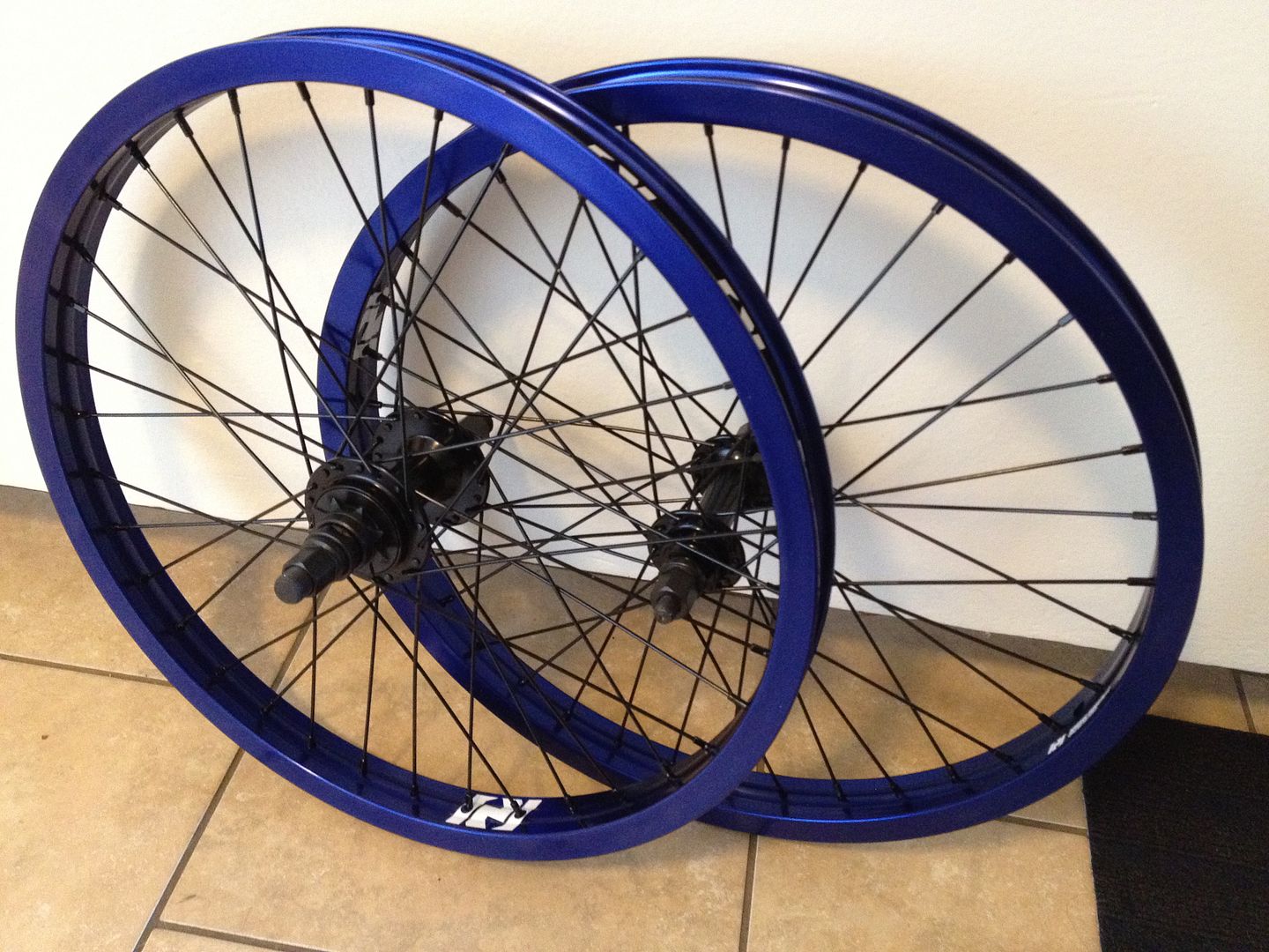   WHEEL SET WHEELS BLUE BLACK FRONT BACK 9 TOOTH PROFILE FIT BMX  