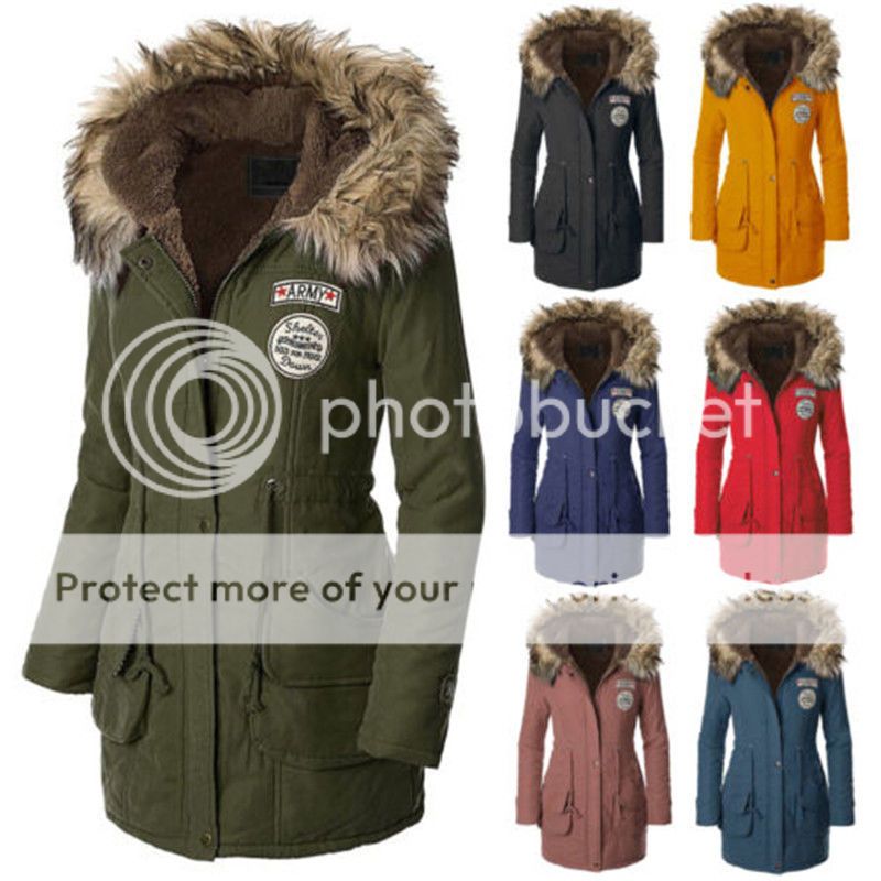 Womens Warm Long Coat Fur Collar Hooded Quilted Jacket Slim Winter ...
